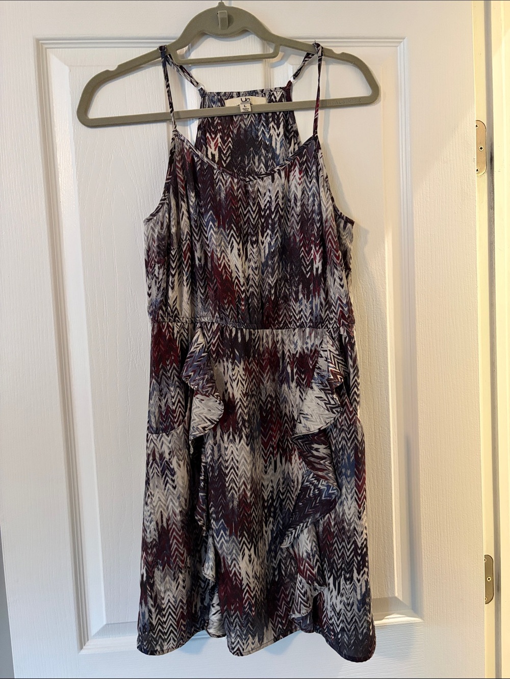 Ya Los Angeles Chevron Print Mini Dress in Burgundy, Navy & White